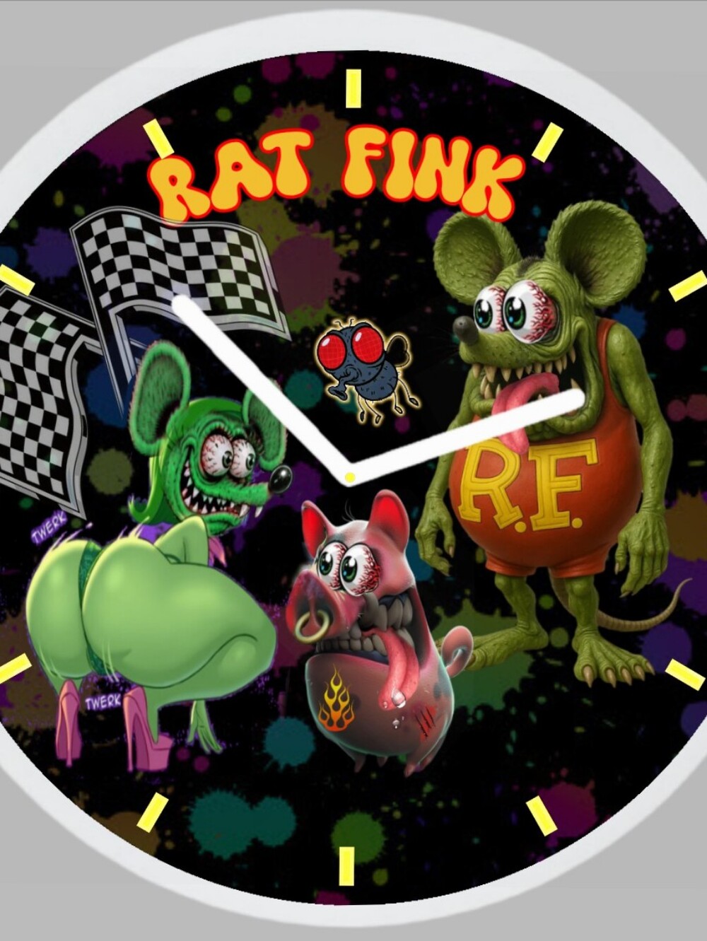 Rat Fink Graphic Wall Clock — Colorful Retro Cartoon Art